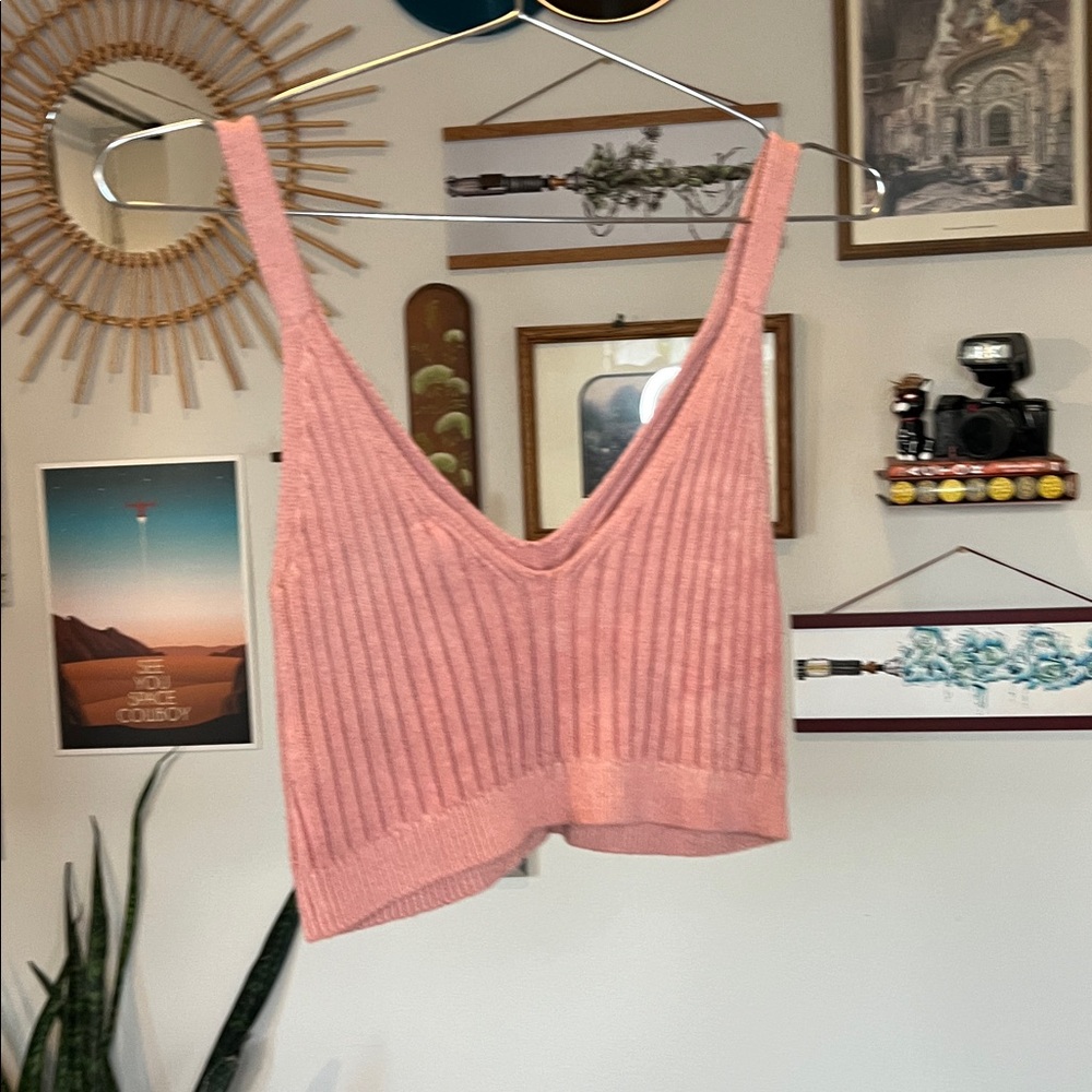 Aerie Women's Ribbed Knit Cropped Sweater Tank Top in Dusty Rose - Size M - Picture 5 of 8